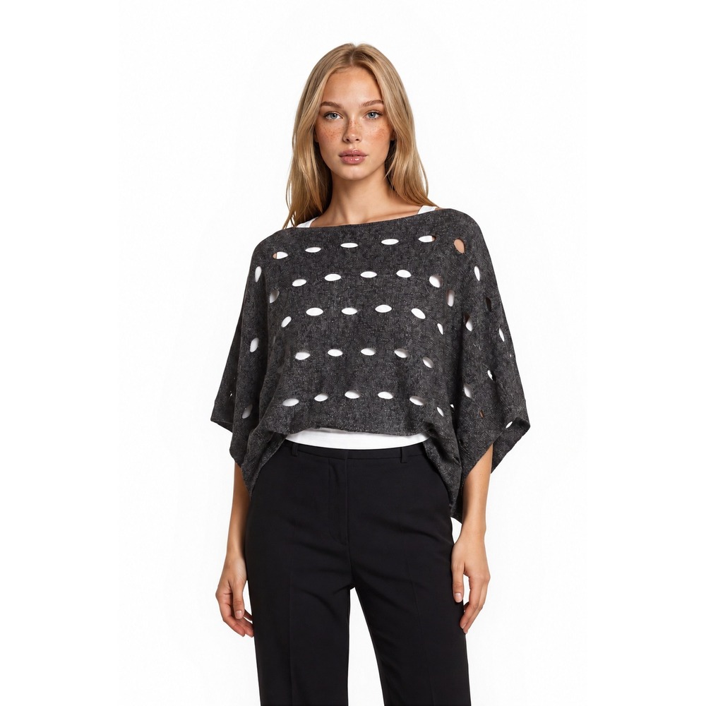 Kerisma Poncho With Arms Sweater Women's One Size Charcoal Gray Marled Cutout